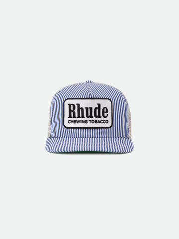 BLUE STRIPED TOBACCO TRUCKER HAT