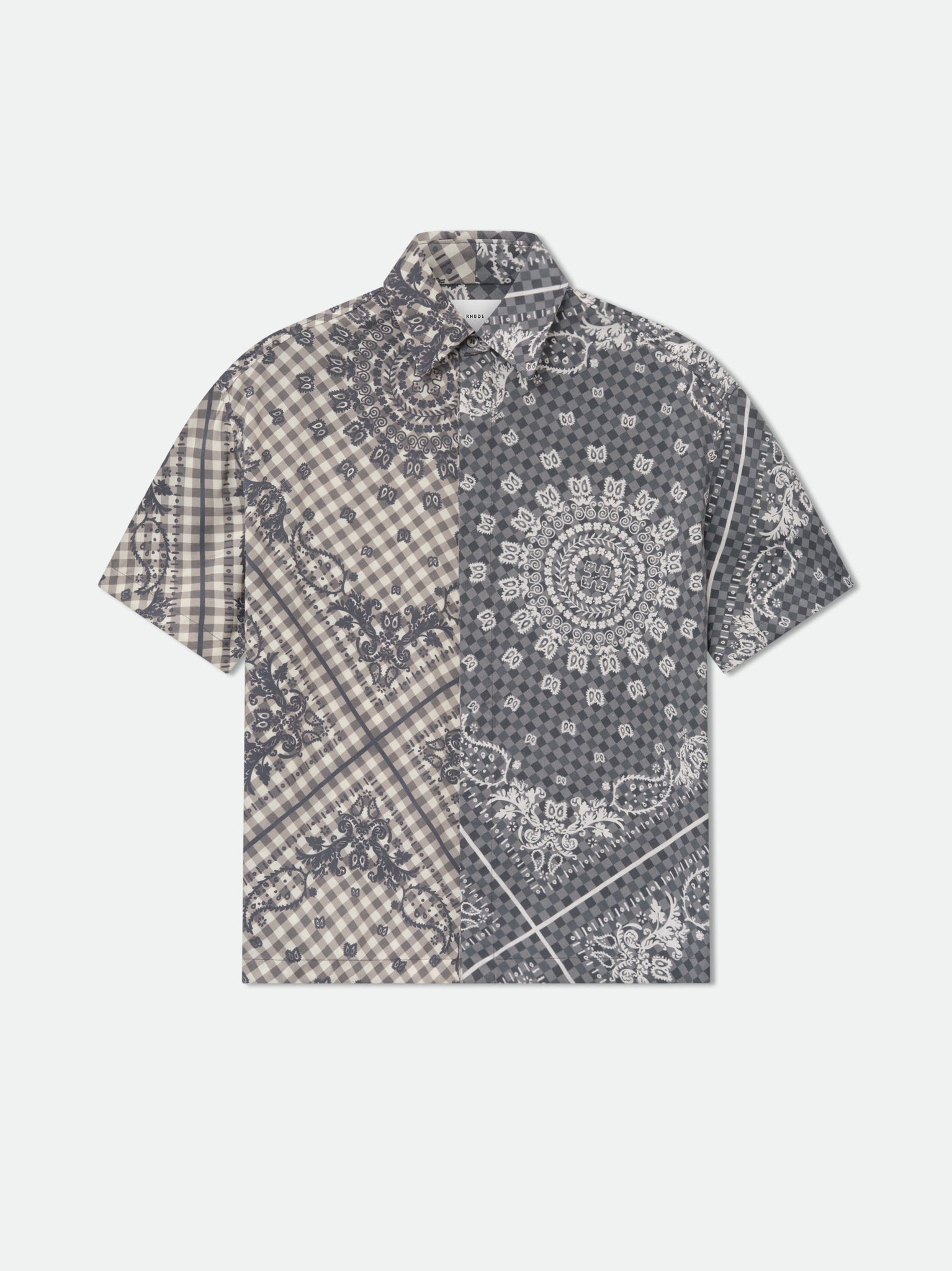 SPLIT GINGHAM BANDANA BUTTON UP SHIRT